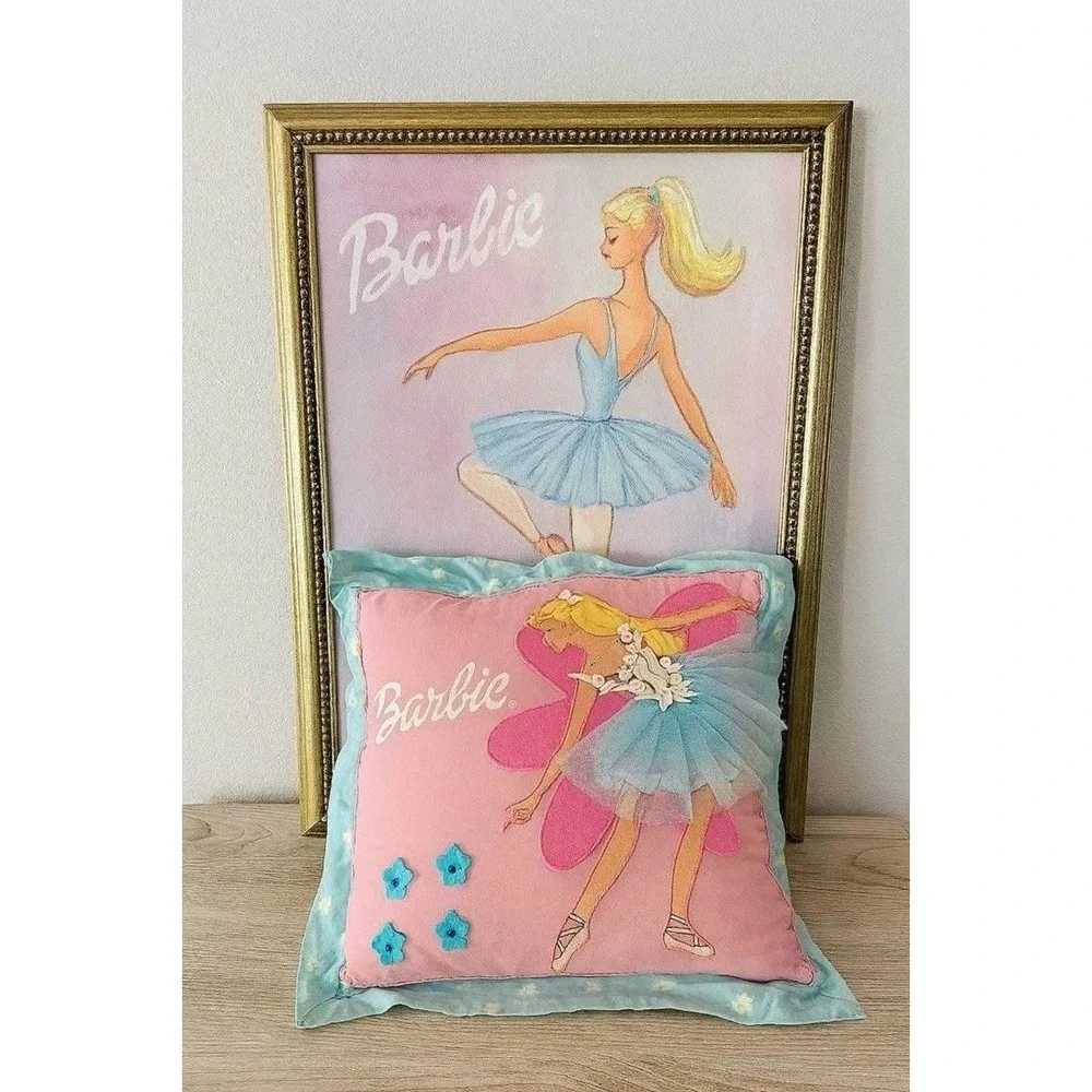 Vintage 2004 Barbie Ballerina Decorative Pillow Tulle Skirt Jay Franco Pink